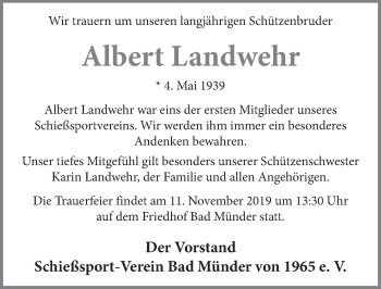 Traueranzeige von Albert Landwehr von Neue Deister-Zeitung