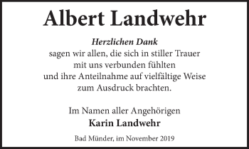 Traueranzeige von Albert Landwehr von Neue Deister-Zeitung