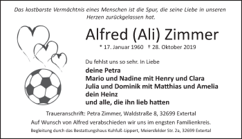 Traueranzeige von Alfred Zimmer von Deister- und Weserzeitung