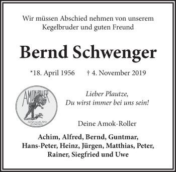 Traueranzeige von Bernd Schwenger von Neue Deister-Zeitung