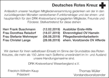 Traueranzeige von Christel Lange von Deister- und Weserzeitung