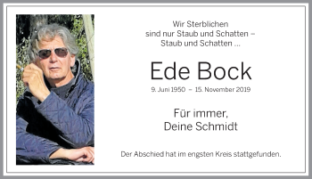 Traueranzeige von Ede Bock von Deister- und Weserzeitung
