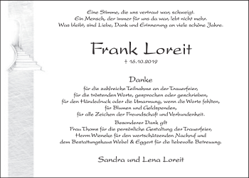 Traueranzeige von Frank Loreit von Deister- und Weserzeitung