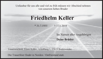 Traueranzeige von Friedhelm Keller von Deister- und Weserzeitung