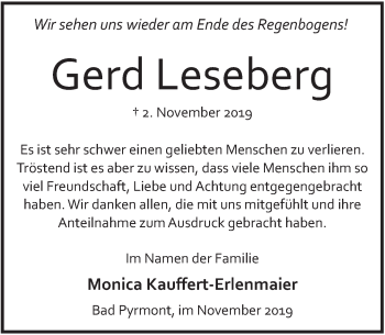 Traueranzeige von Gerd Leseberg von Deister- und Weserzeitung