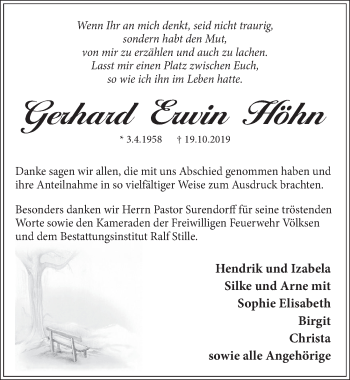 Traueranzeige von Gerhard Erwin Höhn von Neue Deister-Zeitung
