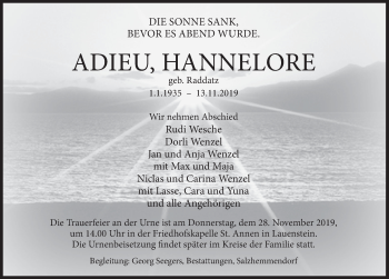 Traueranzeige von Hannelore  von Deister- und Weserzeitung