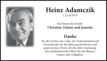 Traueranzeige von Heinz Adamczik von Deister- und Weserzeitung