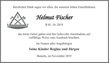 Traueranzeige von Helmut Fischer von Deister- und Weserzeitung