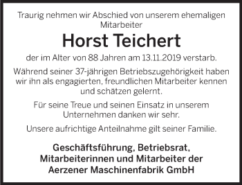 Traueranzeige von Horst Teichert von Deister- und Weserzeitung