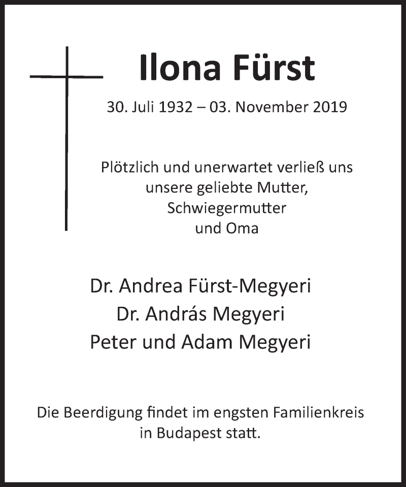  Traueranzeige für Ilona Fürst vom 09.11.2019 aus Deister- und Weserzeitung