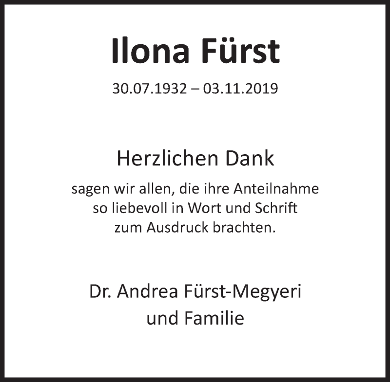  Traueranzeige für Ilona Fürst vom 23.11.2019 aus Deister- und Weserzeitung