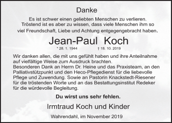 Traueranzeige von Jean-Paul Koch von Deister- und Weserzeitung