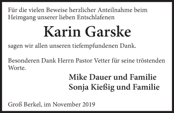 Traueranzeige von Karin Garske von Deister- und Weserzeitung