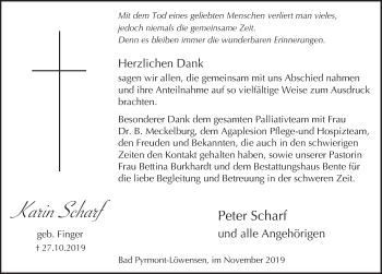 Traueranzeige von Karin Scharf von Deister- und Weserzeitung