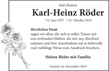 Traueranzeige von Karl-Heinz Röder 