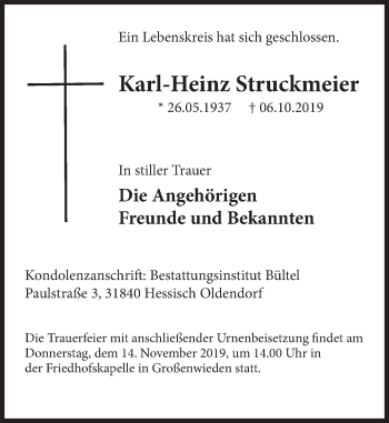 Traueranzeige von Karl-Heinz Struckmeier von Deister- und Weserzeitung