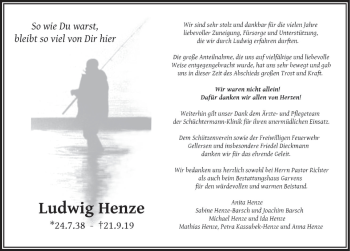 Traueranzeige von Ludwig Henze von Deister- und Weserzeitung
