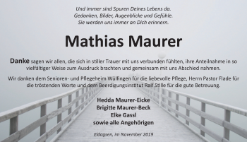 Traueranzeige von Mathias Maurer von Neue Deister-Zeitung