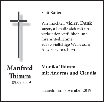 Traueranzeige von Monika Thimm von Deister- und Weserzeitung
