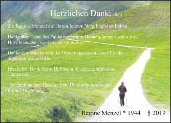 Traueranzeige von Regine Menzel von Deister- und Weserzeitung