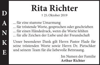 Traueranzeige von Rita Richter 