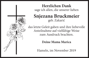 Traueranzeige von Snjezana Bruckmeier von Deister- und Weserzeitung