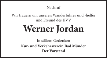 Traueranzeige von Werner Jordan von Neue Deister-Zeitung
