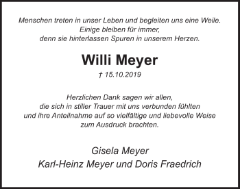 Traueranzeige von Willi Meyer von Deister- und Weserzeitung