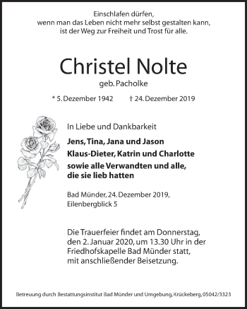 Traueranzeige von Christel Nolte von Neue Deister-Zeitung
