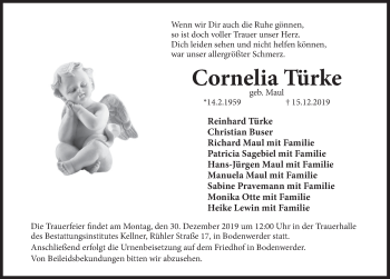 Traueranzeige von Cornelia Türke von Deister- und Weserzeitung
