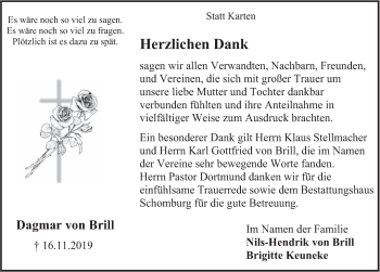 Traueranzeige von Dagmar von Brill von Deister- und Weserzeitung