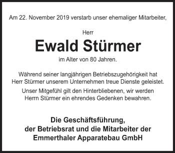 Traueranzeige von Ewald Stürmer von Deister- und Weserzeitung