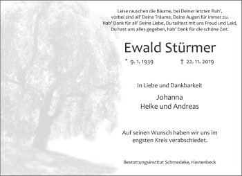Traueranzeige von Ewald Stürmer von Deister- und Weserzeitung