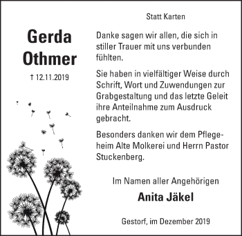 Traueranzeige von Gerda Othmer 
