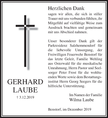 Traueranzeige von Gerhard Laube von Deister- und Weserzeitung
