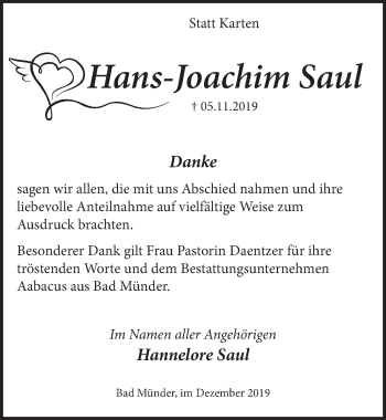 Traueranzeige von Hans-Joachim Saul 