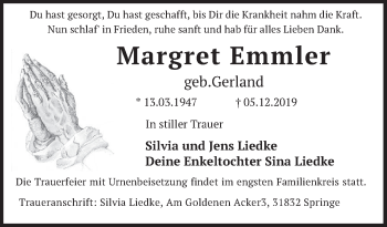 Traueranzeige von Margret Emmler 