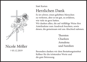 Traueranzeige von Nicole Möller von Deister- und Weserzeitung