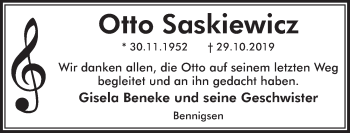 Traueranzeige von Otto Saskiewicz 