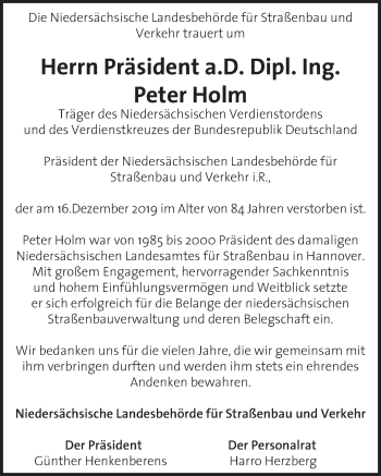 Traueranzeige von Peter Holm von Deister- und Weserzeitung