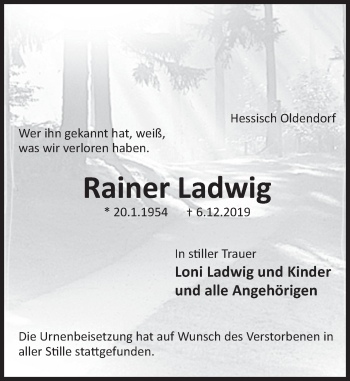 Traueranzeige von Rainer Ladwig von Deister- und Weserzeitung