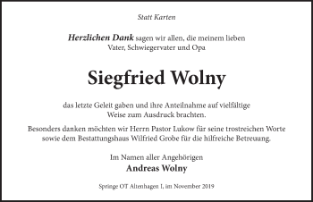 Traueranzeige von Siegfried Wolny 