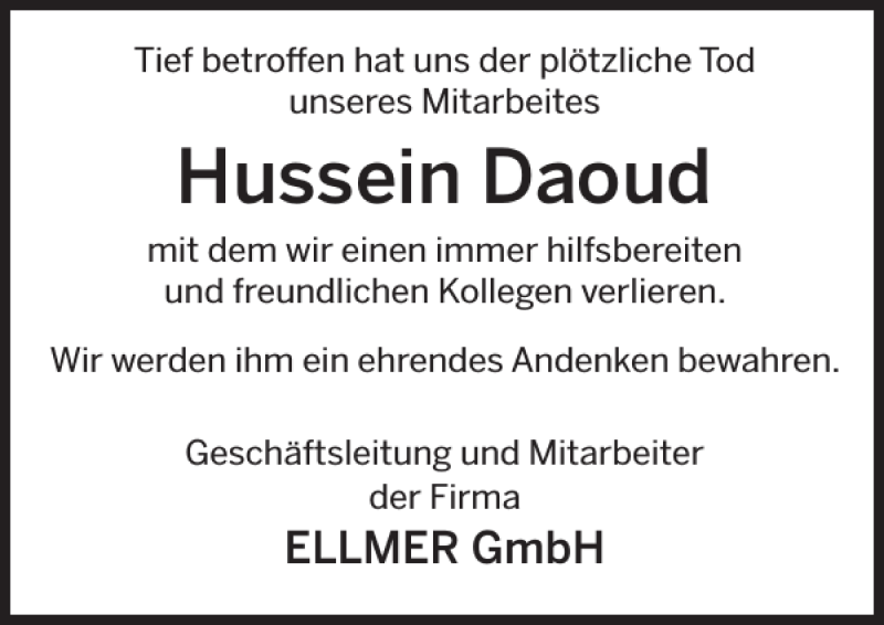  Traueranzeige für Hussein Daoud vom 09.02.2019 aus Deister- und Weserzeitung