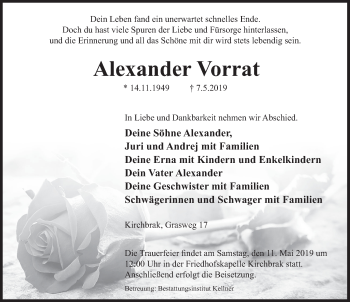 Traueranzeige von Alexander Vorrat von Deister- und Weserzeitung