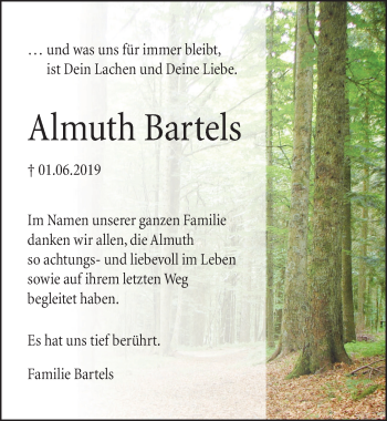 Traueranzeige von Almuth Bartels von Neue Deister-Zeitung