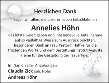 Traueranzeige von Annelies Höhn von Deister- und Weserzeitung
