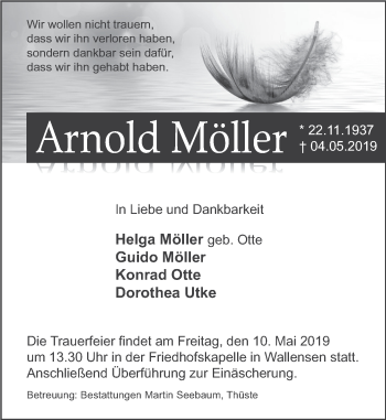 Traueranzeige von Arnold Möller von Deister- und Weserzeitung