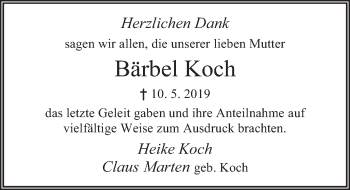 Traueranzeige von Bärbel Koch von Deister- und Weserzeitung