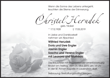 Traueranzeige von Christel Herudek von Deister- und Weserzeitung